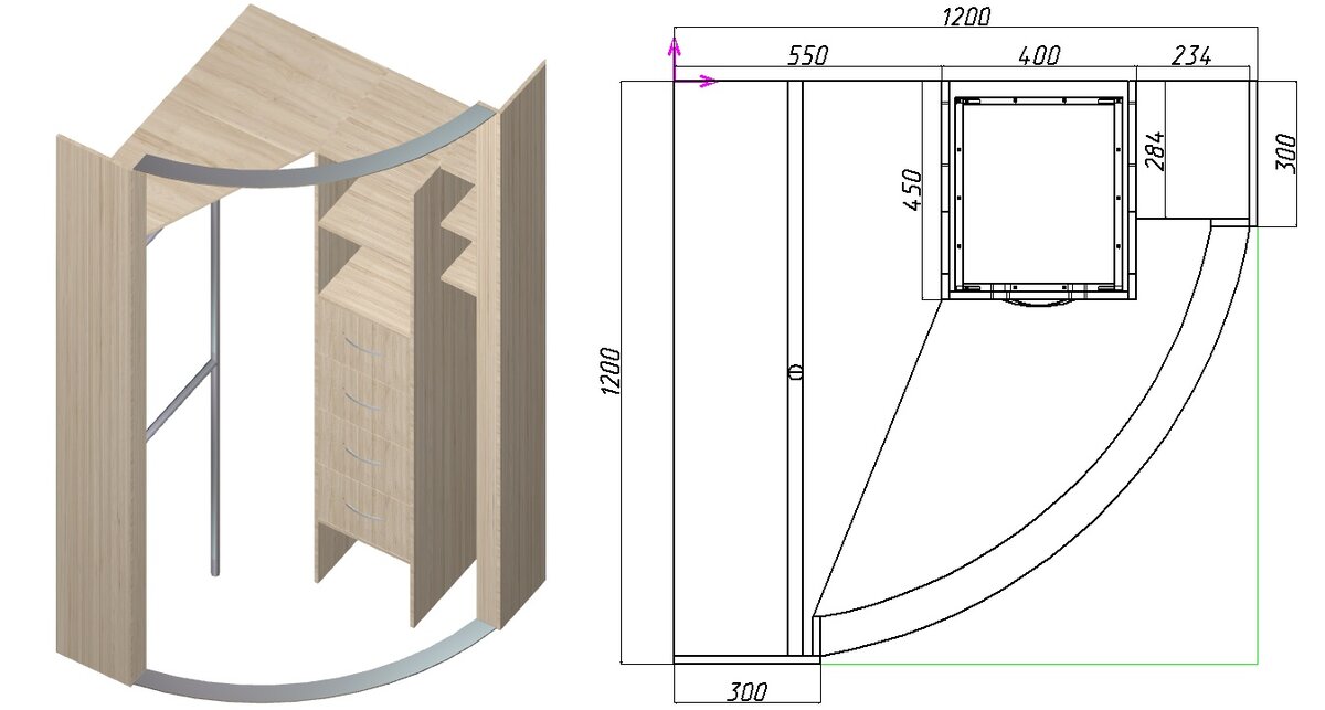 Как сделать чертеж углового шкафа-купе и учесть все нюансы