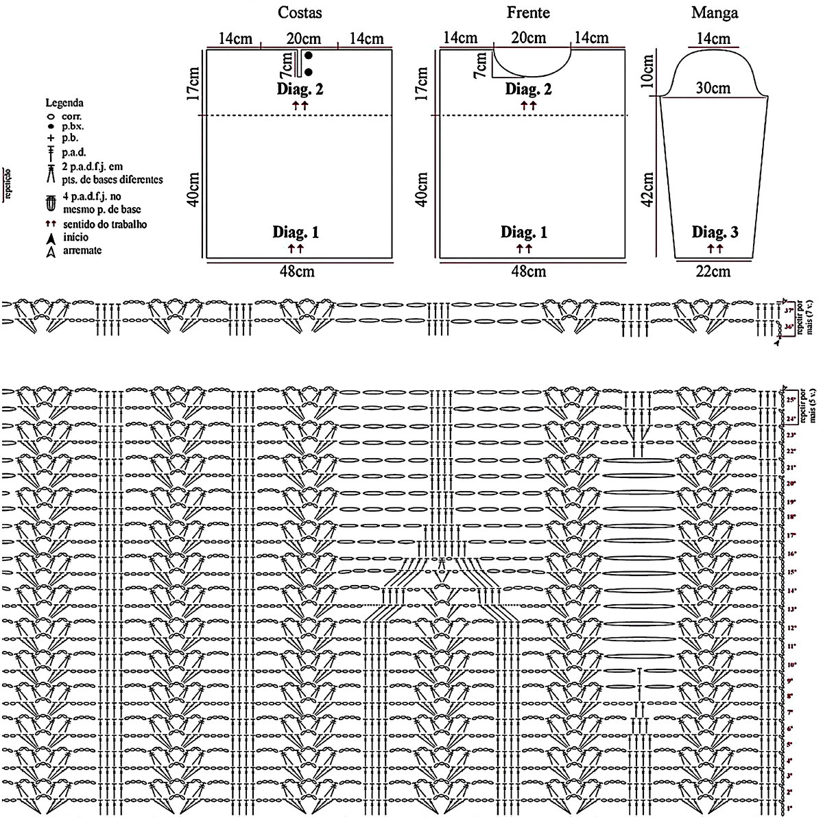 Схема и выкройка к Крючку № 1. Листайте галерею, чтобы посмотреть другую часть узора и выкройки ➔