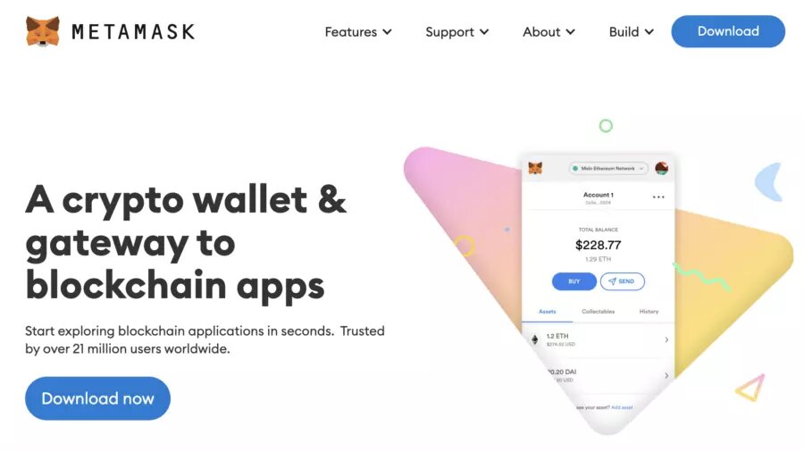 Скриншот официального сайта – https://metamask.io/