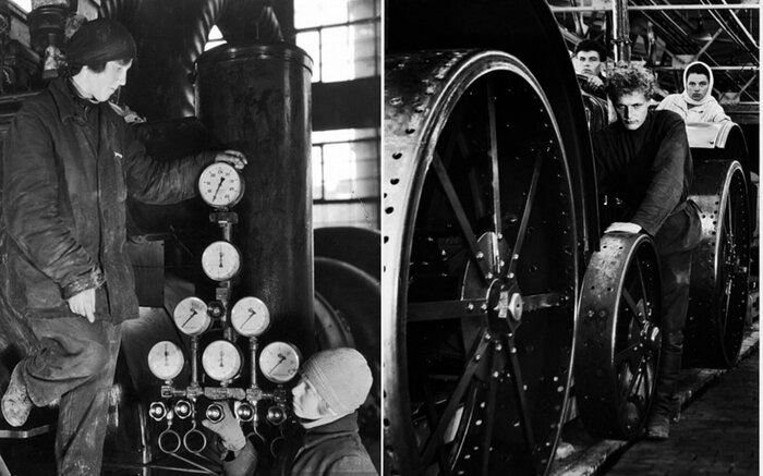 Магнитогорский металлургический комбинат. 1931 год / Сборка тракторов. Сталинград. 1936 год