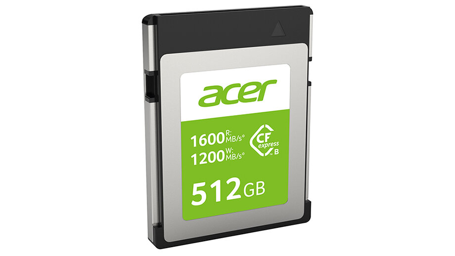 Карта Acer Storage CFexpress Type B. По последней моде, необходима надпись “8K” на борту. Судя по всему, рендер