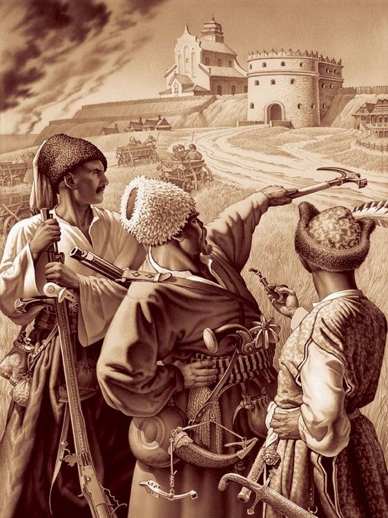 Тарас Бульба с сыновьями Остапом и Андрием