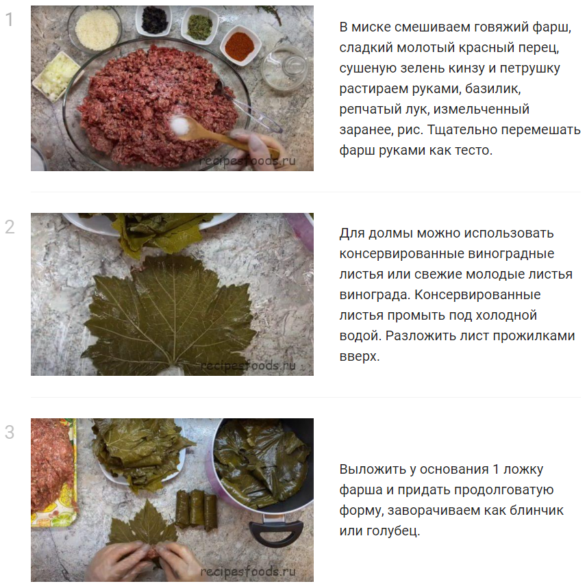 Долма в виноградных листьях рецепт классический с фото пошагово в кастрюле из фарша