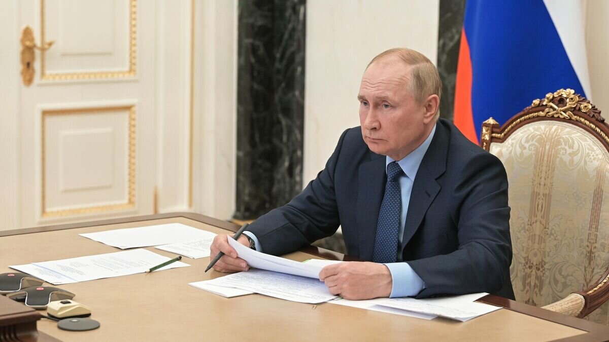    Президент России Владимир Путин проводит совещание с членами правительства РФ в режиме видеоконференции© РИА Новости / Павел Быркин