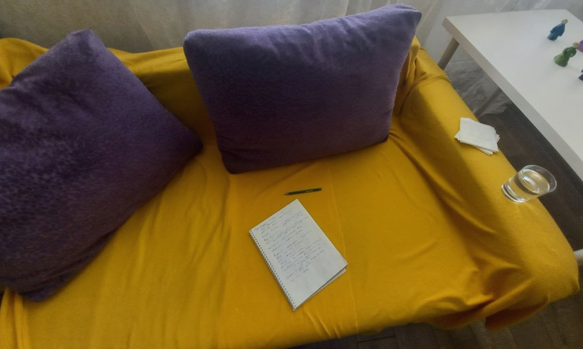 Салфетки и стакан воды - для клиента, чтобы снять дискомфорт, психолог делает пометки по ходу сессии - чтобы зафиксировать наиболее важных моменты, на которые стоит обратить свое внимание и внимание клиента

