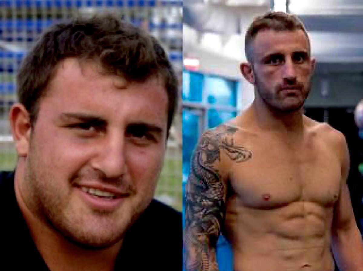 Алекс Волкановски времен регби и веса 97 кг и в своей нынешней форме, выступая в весе до 65,8 кг, фото из инстаграма @alexvolkanovski