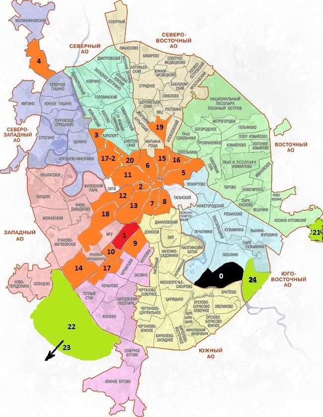 Улицы округов москвы. Карта Москвы по округам. Административные округа Москвы.