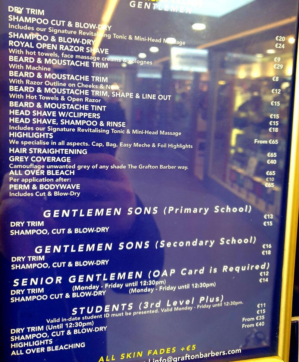 Цены на услуги парикмахера в Дублине