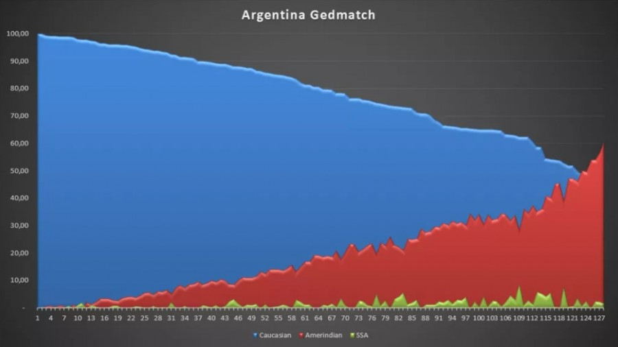 Большая часть аргентинцев имеет европейские корни, причем только европейские без местных генов