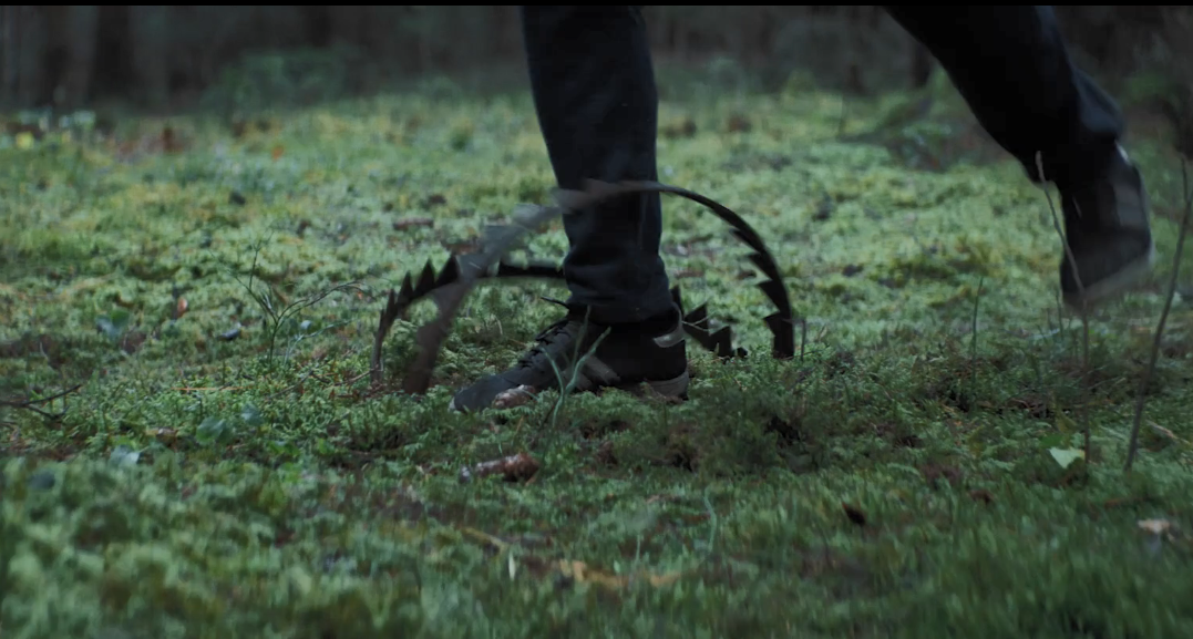 Капкан очень сложно заметить. Его маскируют листвой, мхом и хорошо прячут. Кадр из фильма "Запретная зона". Это небольшой капкан. Для медведей ставят в разы больше