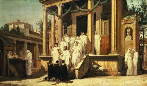 Храм Весты. Не путайте, весталок всего 6. У них было до 100 слуг, которые также шпионили за ними и "помогали" сохранить девственность