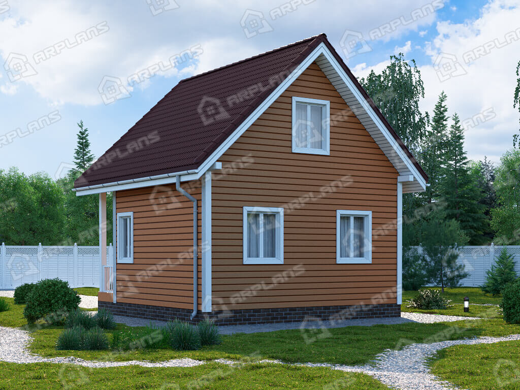 Фото 2 двухэтажного каркасного дома с мансардой, 1 спальней и балконом. 50 кв м. Источник arplans.ru Проект И-003