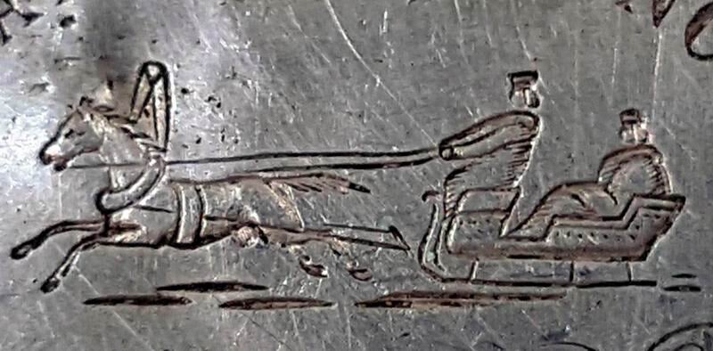 Рисунок бегущей лошадки с санями, знак швейцарско-русского производства Жоржа Фавра Жако.
