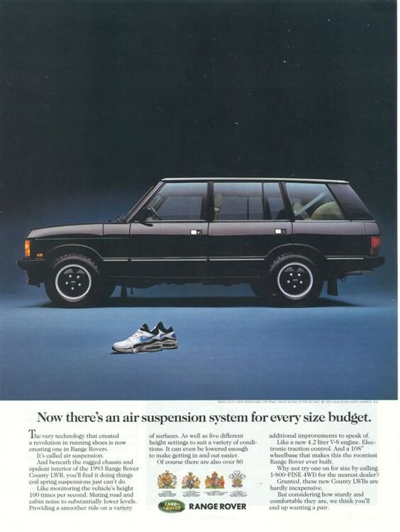 При создании модели Air Max 93 дизайнеры Nike обращались за помощью в Range Rover, чтобы узнать, как работает их система пневматической подвески. 



