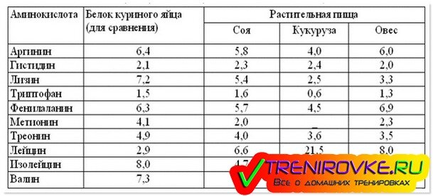 Разновидности аминокислот в табличном виде