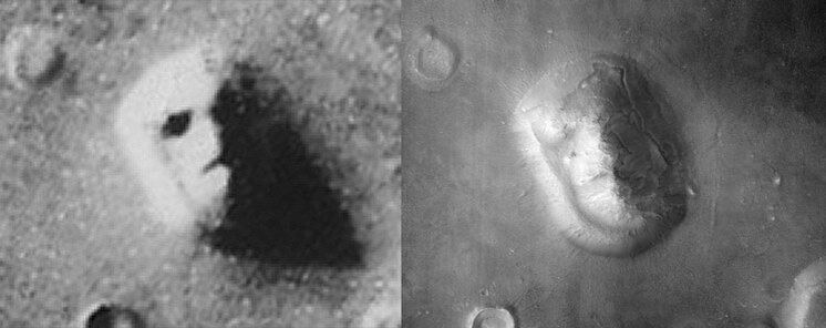 Естественное образование на поверхности Марса, в котором многие видят человеческое лицо, породило ряд гипотез о его искусственном происхождении