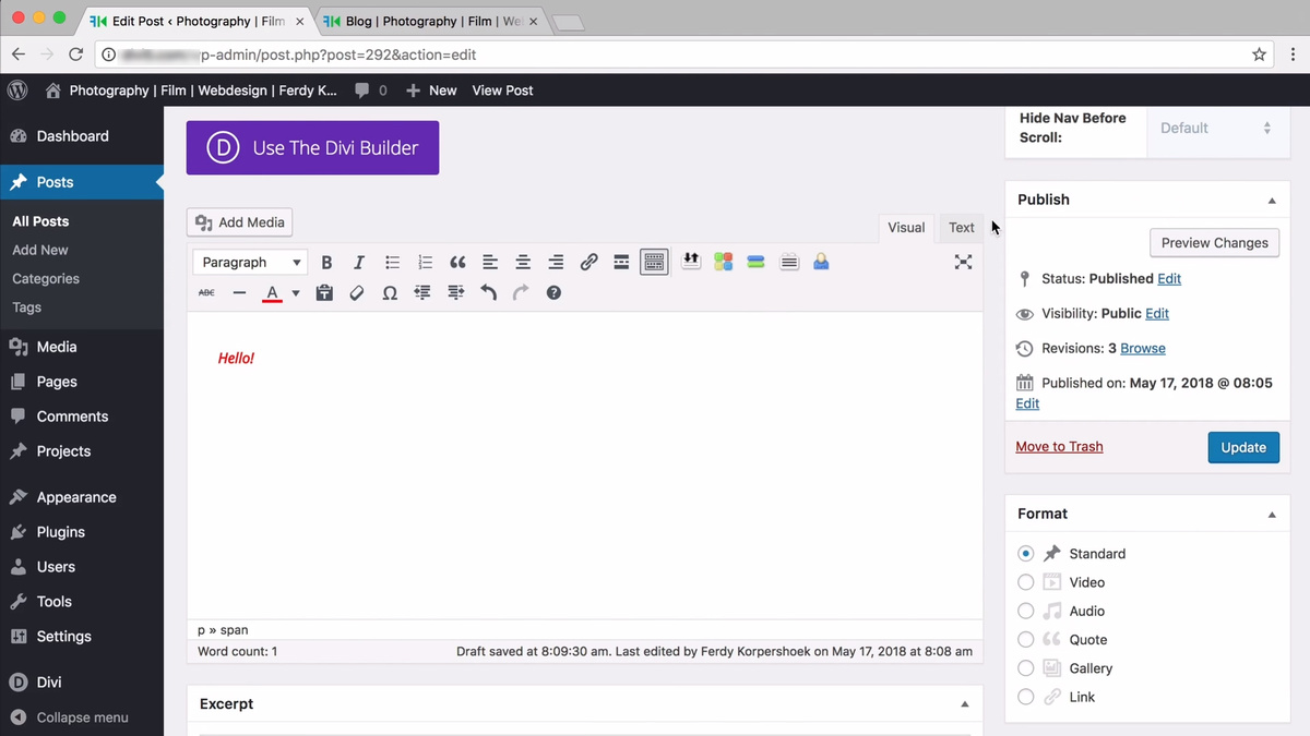 Редактирование поста в WordPress