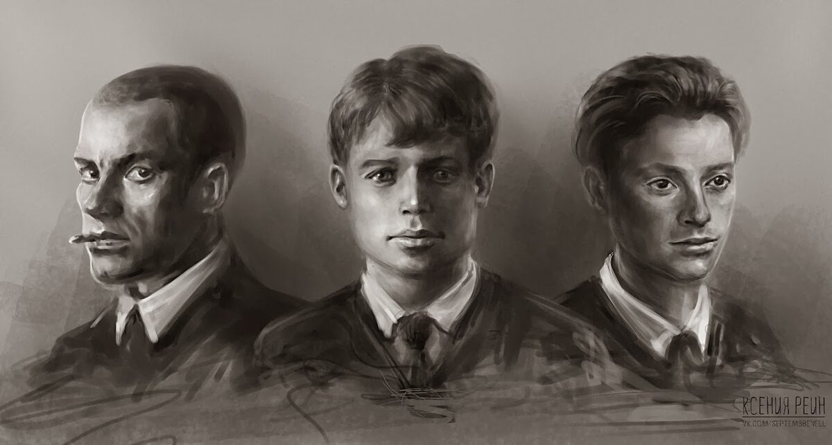 Картина Ксении Реин "Маяковский, Есенин и Бродский"