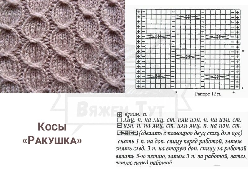 Узор ракушки спицами схема и описание с фото