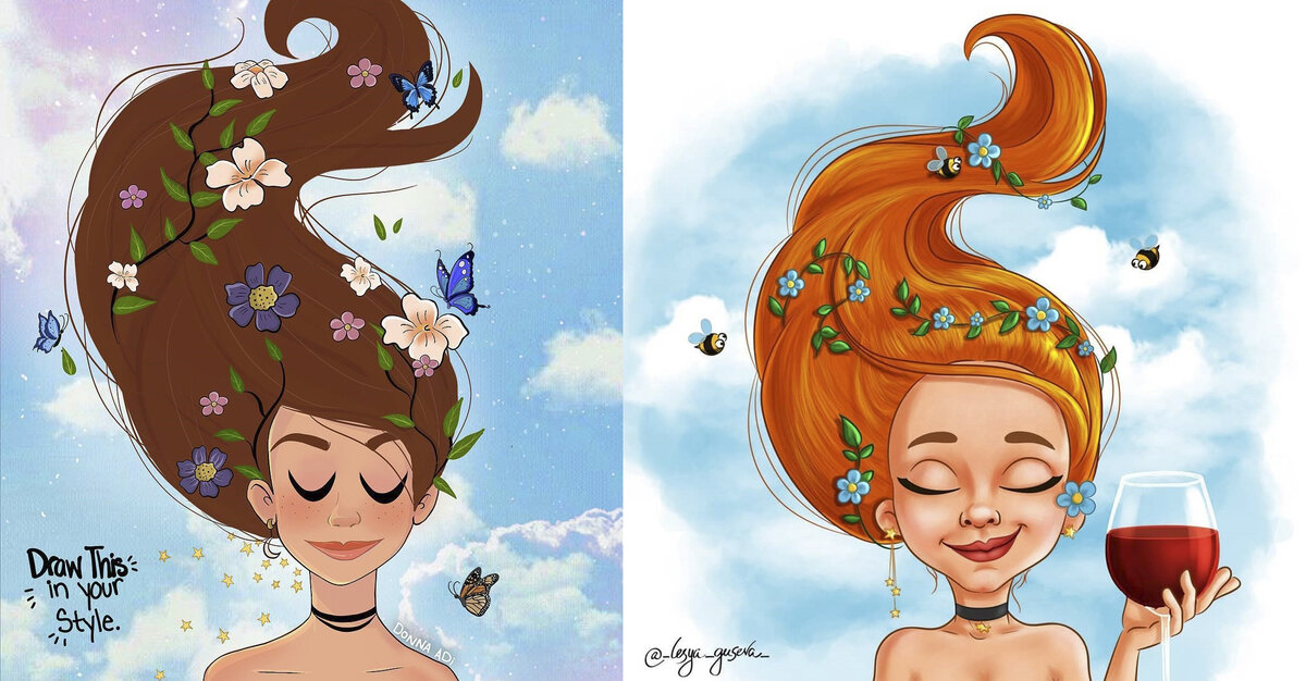 Cлева - рисунок художницы @donna_adi , справа-  моя интерпретация