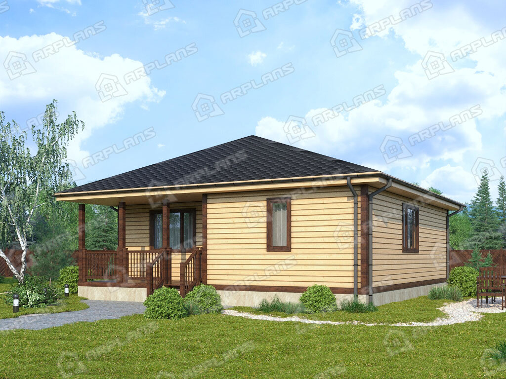 Фото 2 одноэтажного каркасного дома с 2 спальнями до 100 кв м. Источник arplans.ru Проект И-051