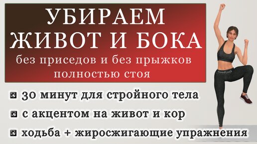 Убираем живот и бока: 30 минут полностью стоя, без приседов, без прыжков, без повторов кругов