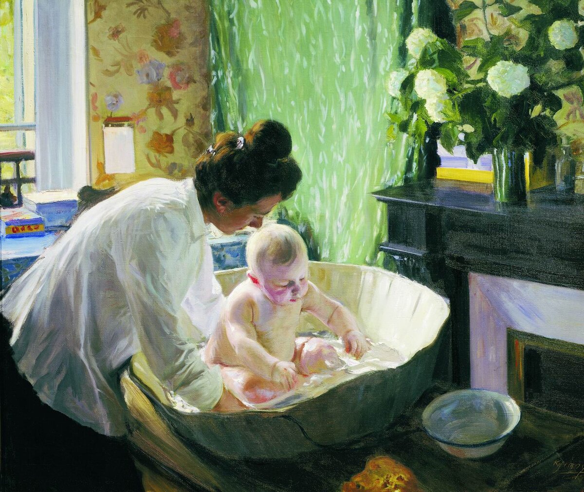 Утро. 1904 год. Борис Кустодиев. На картине изображена супруга Юлия и первенец Кирилл.