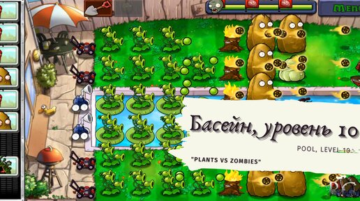 Plants vs zombies - Pool Level 10, прохождение