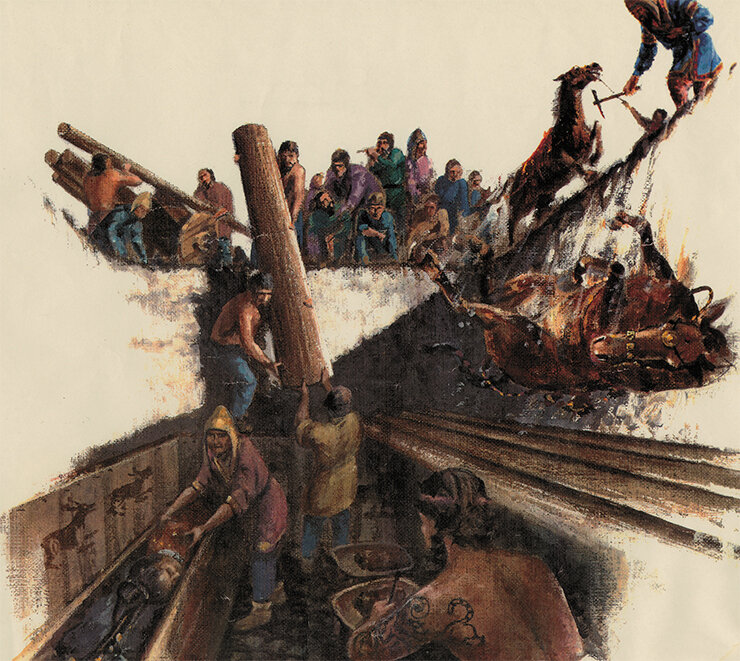 Как это было.  Реконструкция погребальной церемонии пазырыкцев. Художник Уильям Бонд.