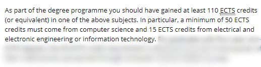 Требование о необходимом количестве кредитов для поступления на программу.