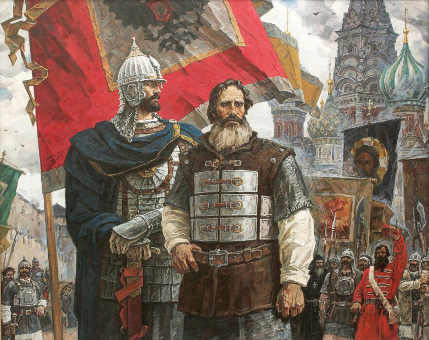               Князь Дмитрий Михайлович Пожарский (слева), купец Кузьма Минин (справа)