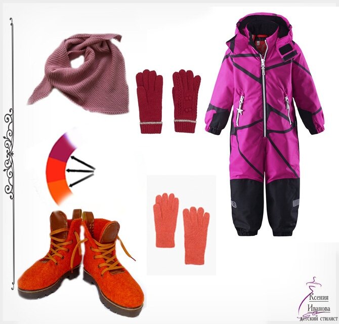 Вот пример. На фото видно кусочек цветового круга. И я показала правила сочетания перчаток, бактуса и ботинок.