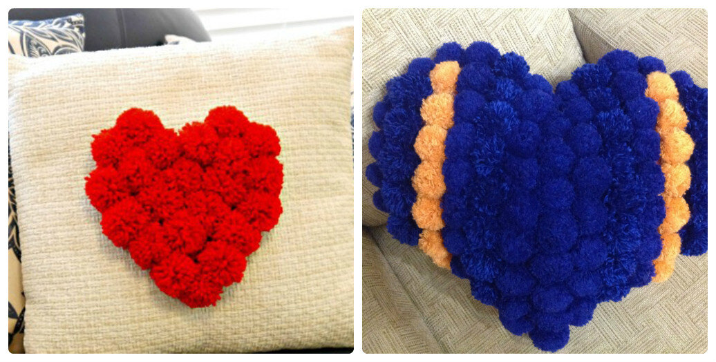Подушка-сердце из помпонов своими руками: 2 варианта на выбор | Креативные Идеи | Дзен