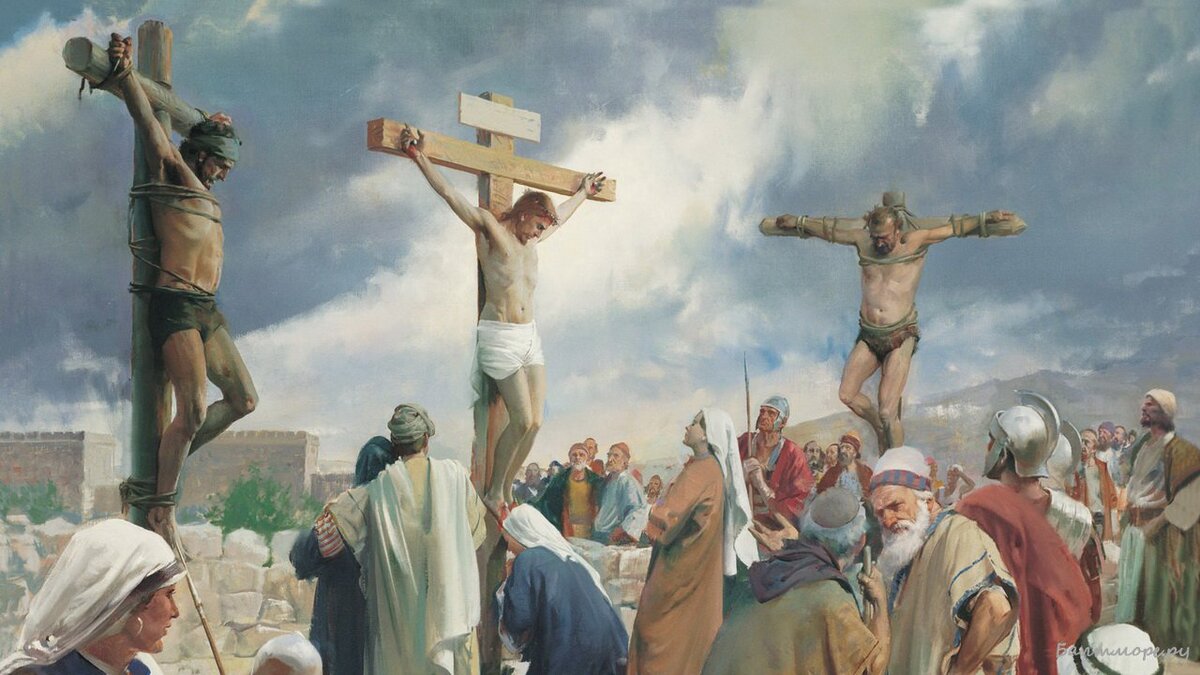 У распятого Христа остались раны от тернового венца и гвоздей