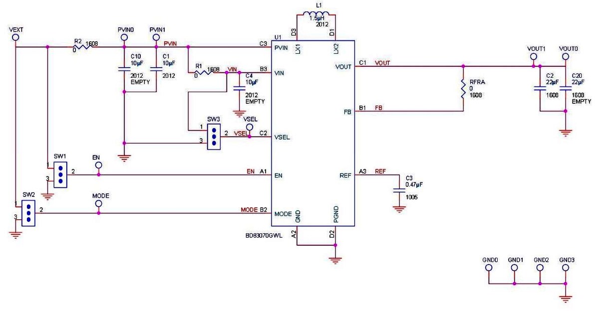  
Рис. 1. Принципиальная схема BD83070GWL-EVK-001