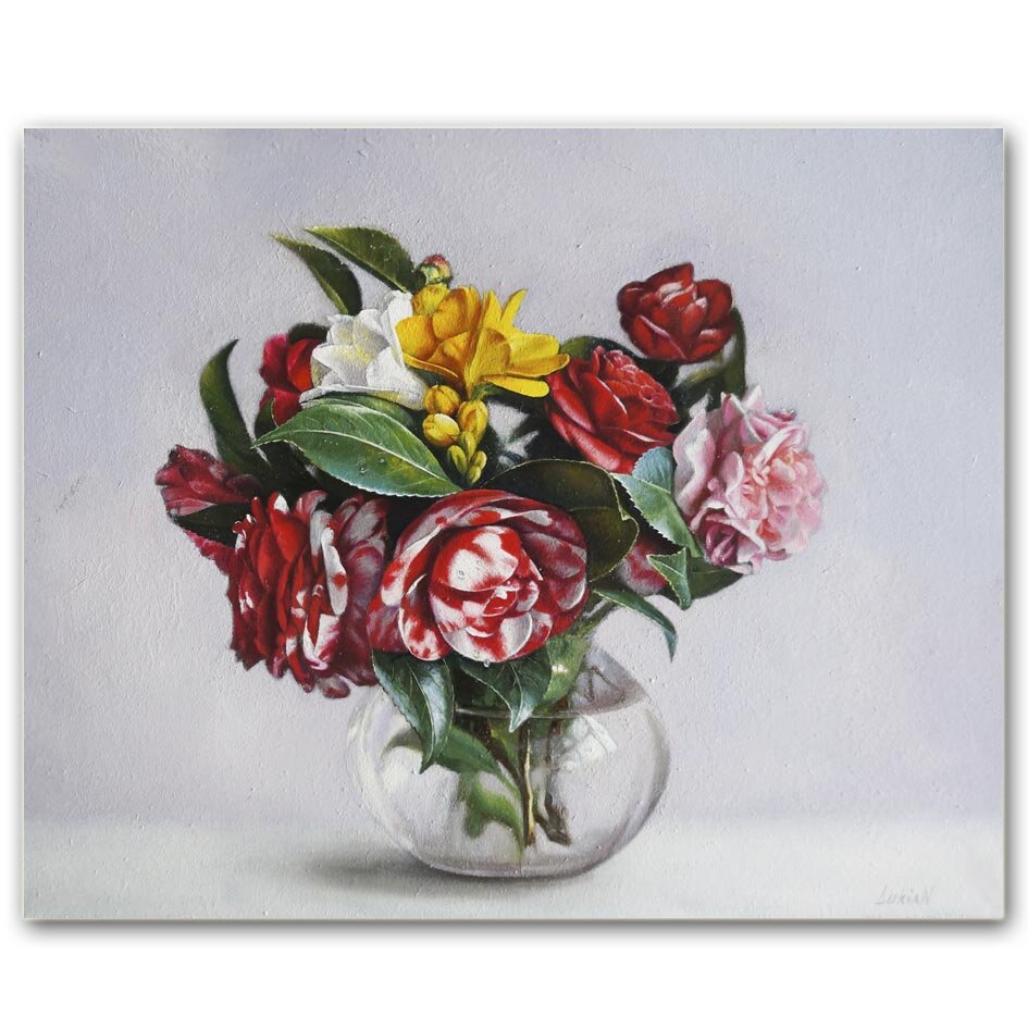 Картина маслом на холсте "Букет камелий". Автор: LukiaN. Размер: 40х50 см.