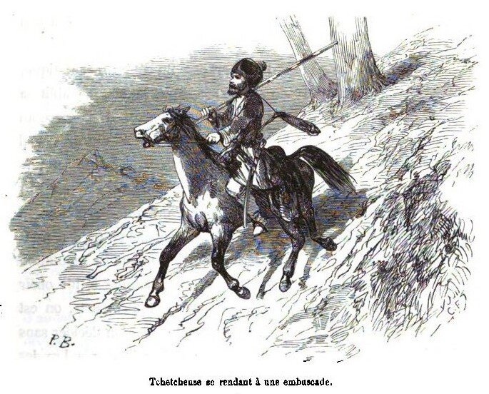 Чеченский всадник с английского рисунка (первая половина XIX века).