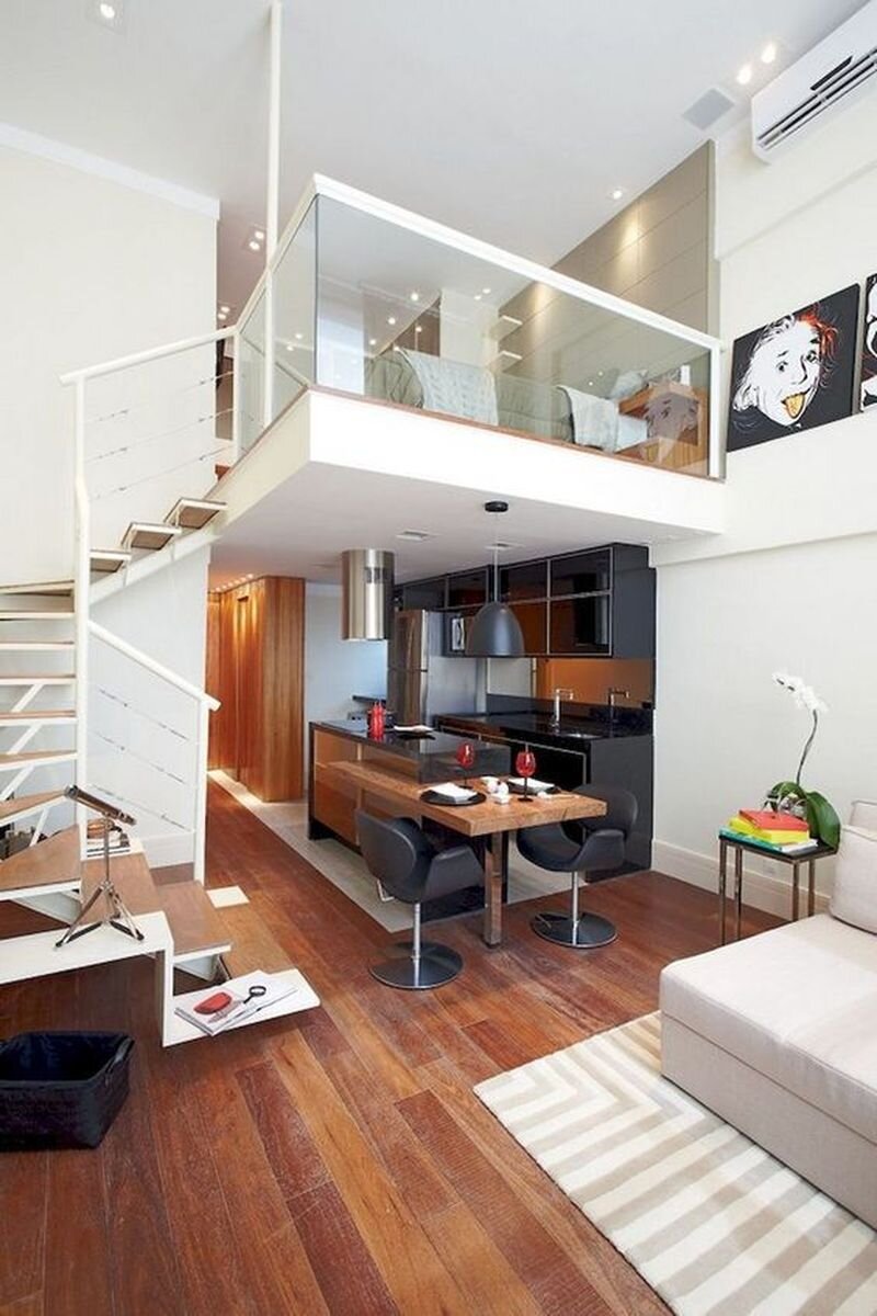 Интерьер кухни гостиной в стиле лофт.