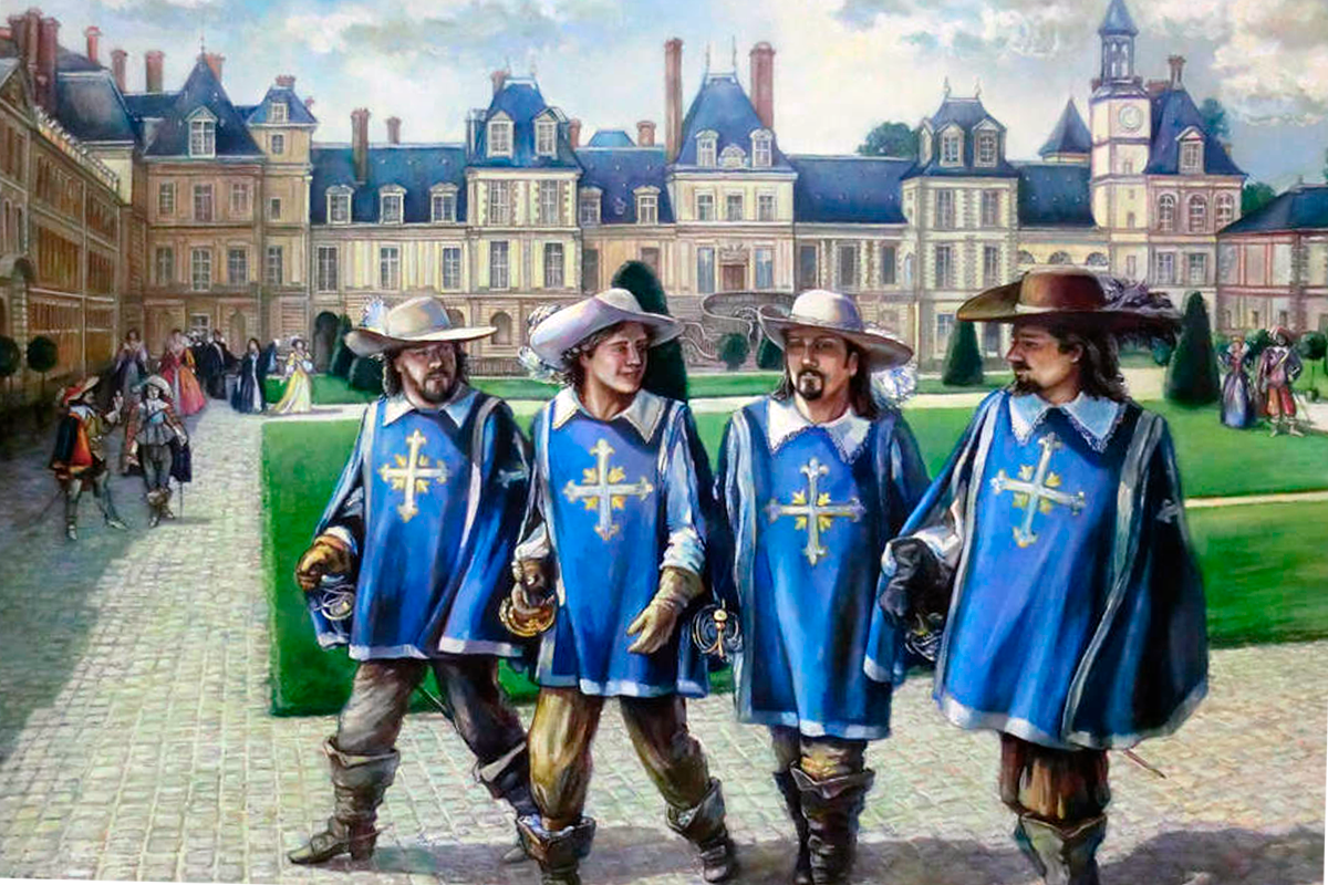 Три француза. Д'Артаньян и 3 мушкетера. Королевские мушкетёры Франции. Гвардейцы кардинала Ришелье.