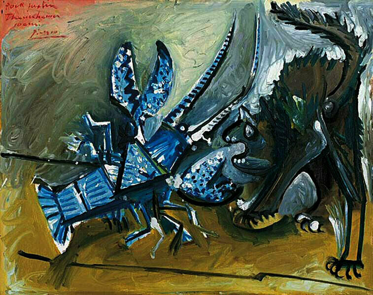 Омар и кот. Художник Пабло Пикассо. 1965 г. Музей Гуггенхайма, Нью-Йорк, США