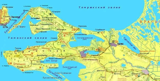 Карта таманского полуострова подробная со всеми городами и селами