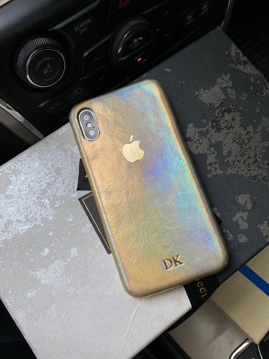 Золотой, кожаный чехол с логотипом Apple для iPhone XS