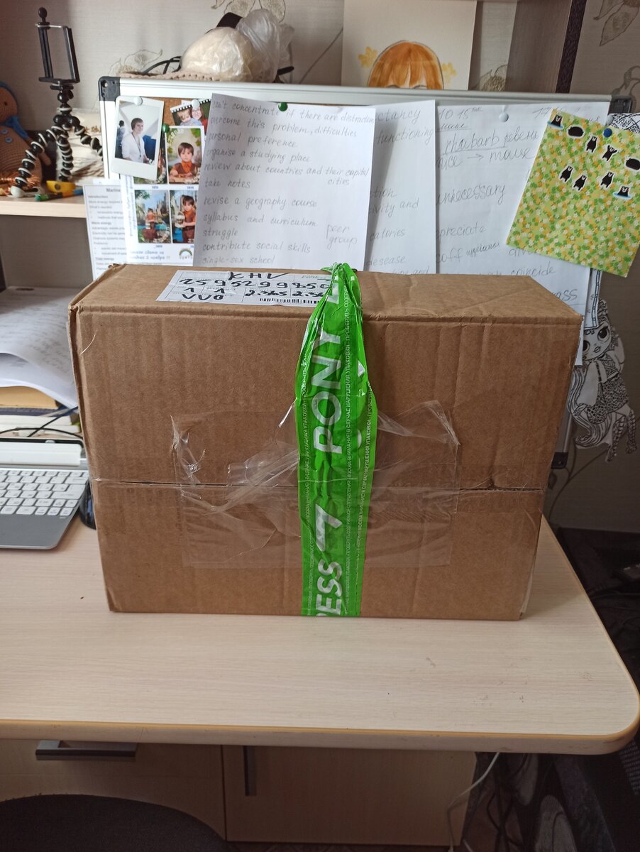 Вот такая коробка приехала. Доставка до двери курьером.