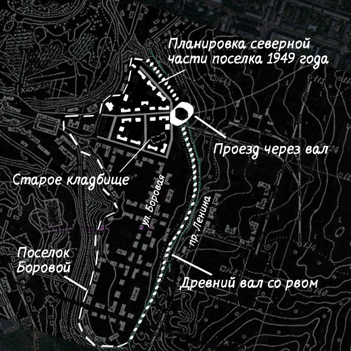 План застройки 1949 года с сохранением вала древнего городища