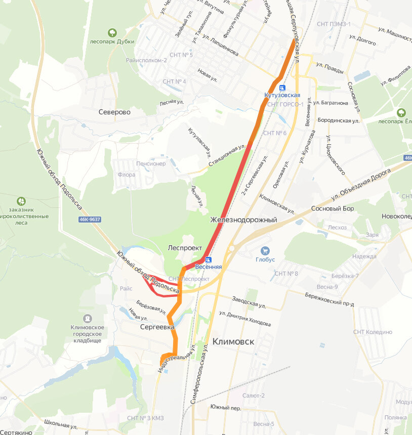 Схема описываемой дороги, официальное название которой — а/д "Подольск - Климовск".