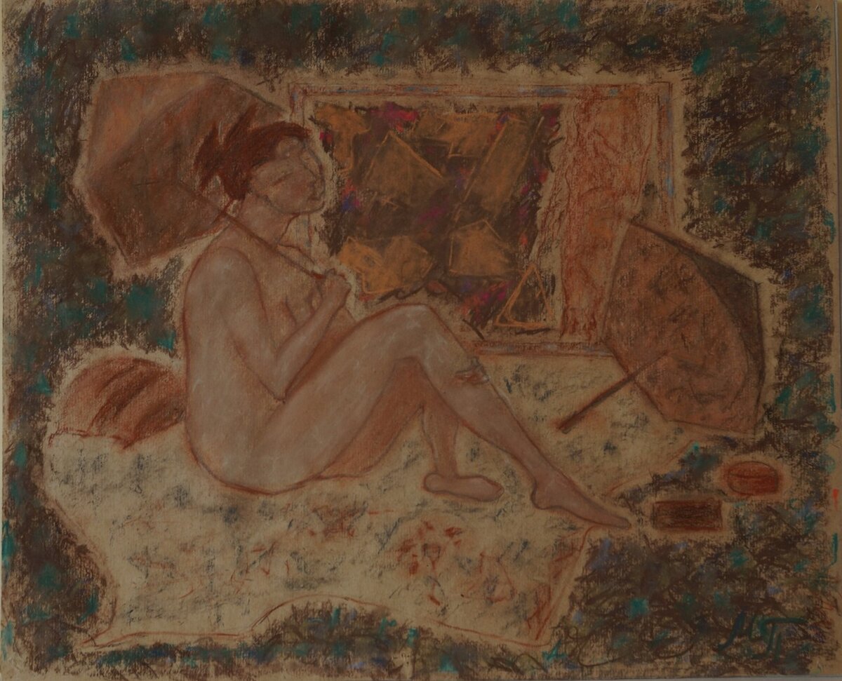 Попова Марина, Иркутск, Ню и зонтики, бумага, пастель, 63х49см
