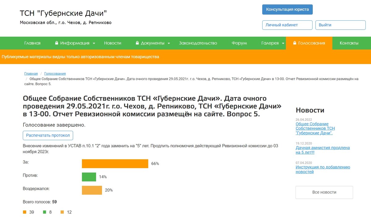 Пример проведения очно-заочного голосования на сайте портала prosnt.ru
