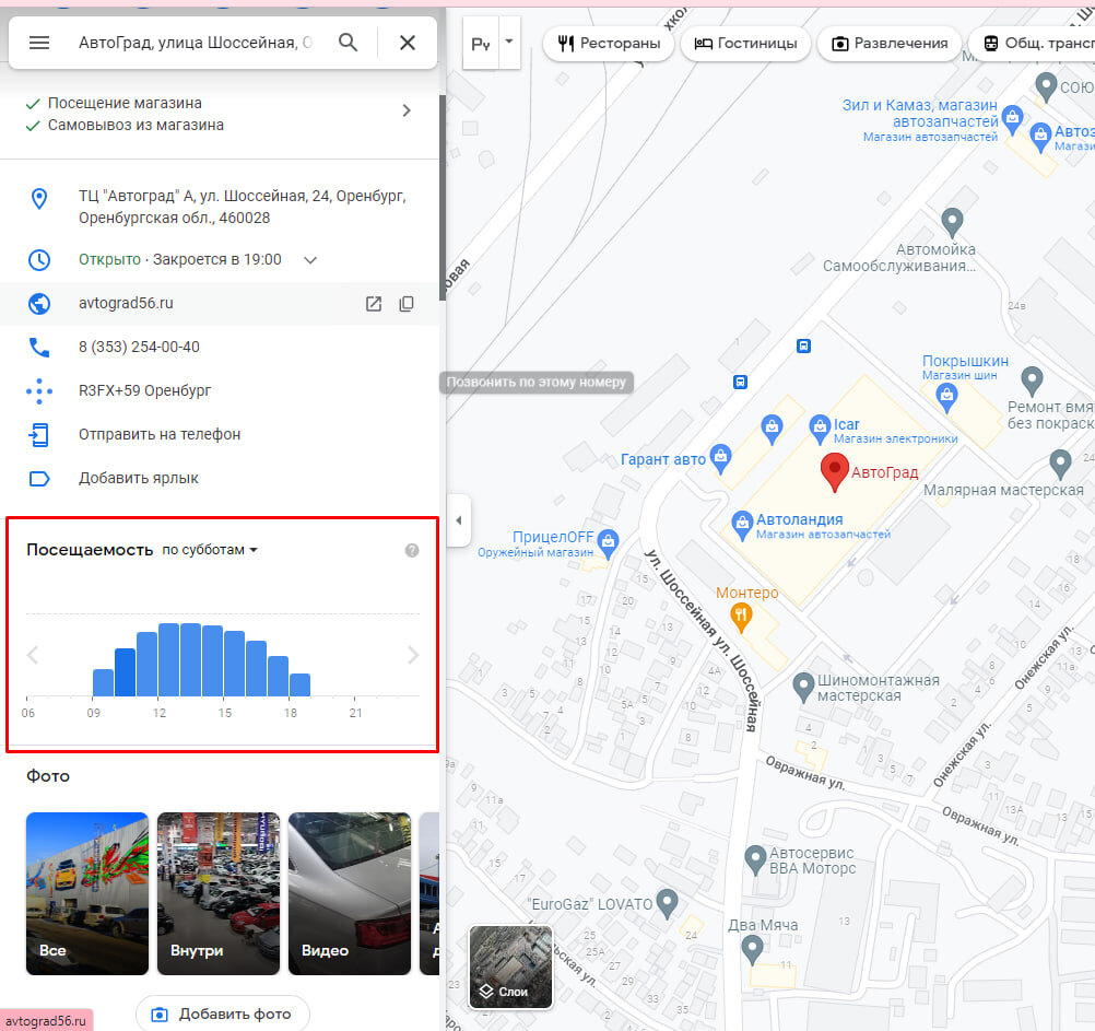 График посещения на Google Maps