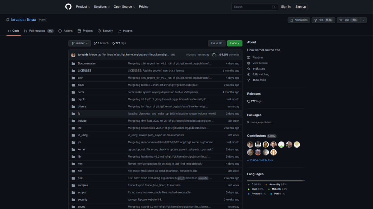Репозиторий ядра Linux на Github