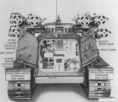 Вид сзади. Открытые люки боевого отделения дают представление о тесноте